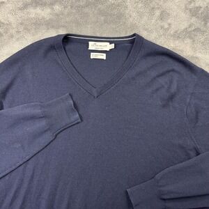 Peter Millar Sweater Mens Large Blue Crown Soft V Neck Merino Wool Silk Pullover